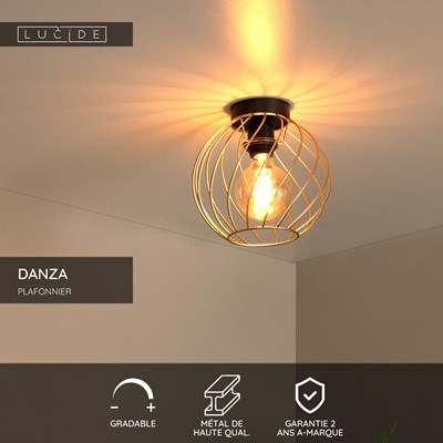 Lucide DANZA - Plafonnier - Ø 25 cm - 1xE27 - Or Mat / Laiton